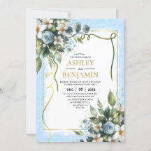 Blauw en Goud Elegante Bloemrijke Rustieke Waterve