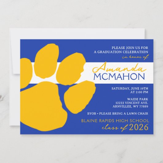 Blauw en Goud Elegante Pawprint (Foto Terug) Kaart (Voorkant)