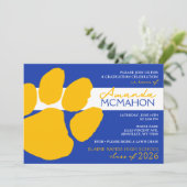 Blauw en Goud Elegante Pawprint (Foto Terug) Kaart (Staand voorkant)