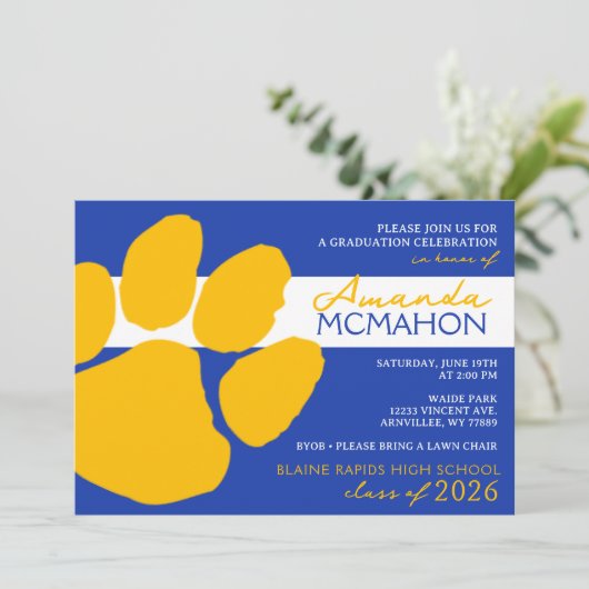 Blauw en Goud Elegante Pawprint (Foto Terug) Kaart (Staand voorkant)