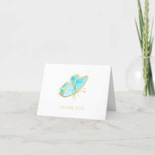 Blauw en goud elegante vlinder bedankkaart