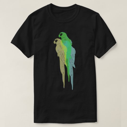 Blauw en goud en groene ara's t-shirt (Design voorkant)