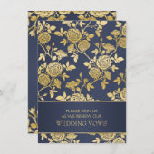 Blauw en goud Engels roos Wedding Vow Renewal Kaart (Voorkant / Achterkant)