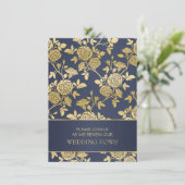 Blauw en goud Engels roos Wedding Vow Renewal Kaart (Staand voorkant)