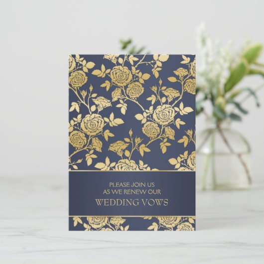 Blauw en goud Engels roos Wedding Vow Renewal Kaart (Staand voorkant)
