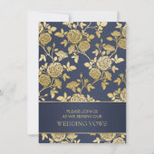 Blauw en goud Engels roos Wedding Vow Renewal Kaart (Voorkant)