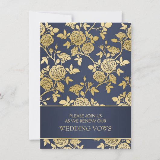 Blauw en goud Engels roos Wedding Vow Renewal Kaart (Voorkant)