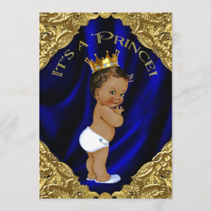 Blauw en goud etnische prins baby shower kaart