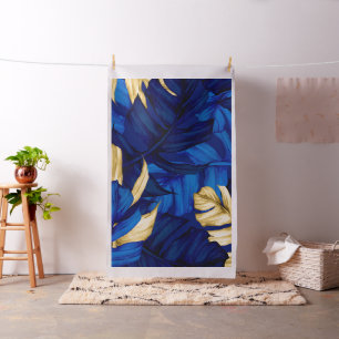 Blauw en goud exotisch tropisch bospatroon stof