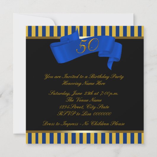 Blauw en goud fantastisch 50ste verjaardagsfeest kaart (Achterkant)