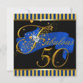 Blauw en goud fantastisch 50ste verjaardagsfeest kaart (Voorkant)