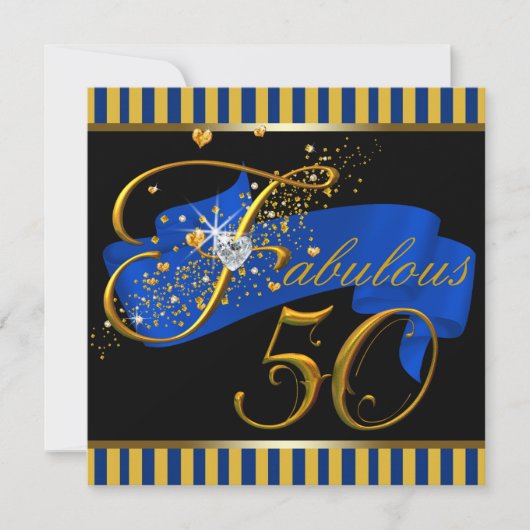 Blauw en goud fantastisch 50ste verjaardagsfeest kaart (Voorkant)