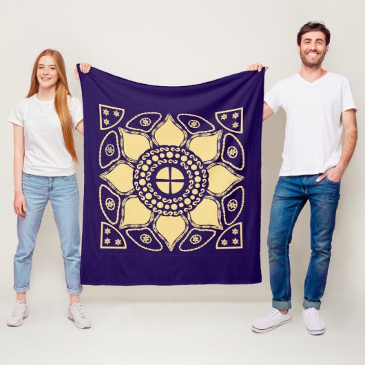 Blauw en goud fleece deken (In situ)