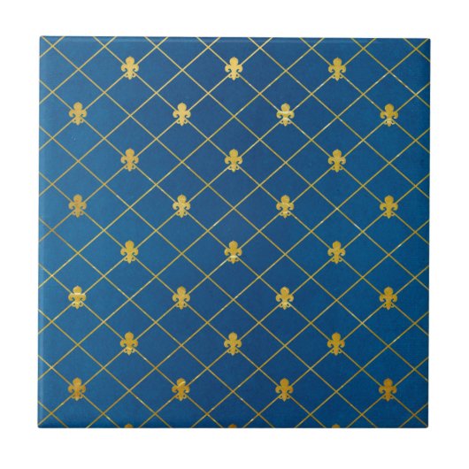 Blauw en goud. Fleur de Lis. Tegeltje (Voorkant)