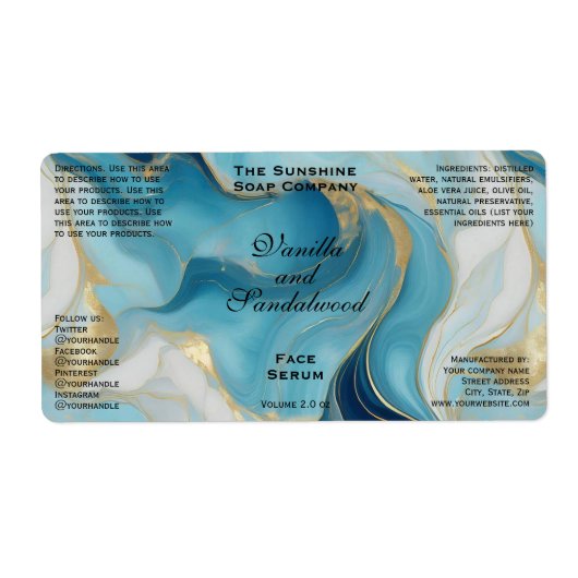 Blauw en Goud Folie Cosmetica Dropper Flesje Label (Voorkant)