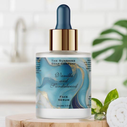 Blauw en Goud Folie Cosmetica Dropper Flesje Label