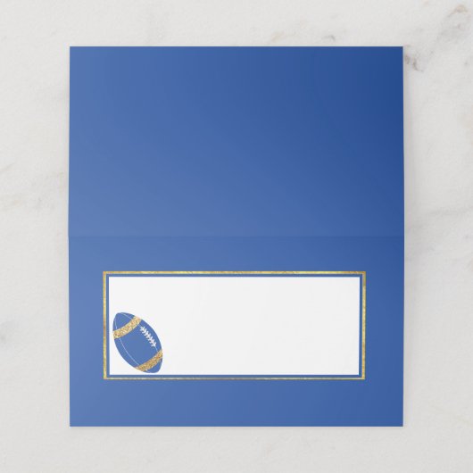Blauw en Goud Football Bruiloft Plaatskaartje (Buitenkant ongevouwen)
