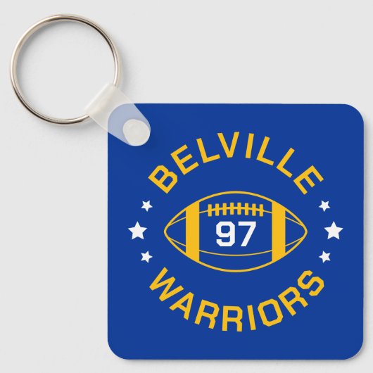 Blauw en Goud Football Speler Jersey Nummer Foto Sleutelhanger (Voorkant)