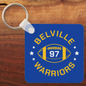 Blauw en Goud Football Speler Jersey Nummer Foto Sleutelhanger (Voorkant)