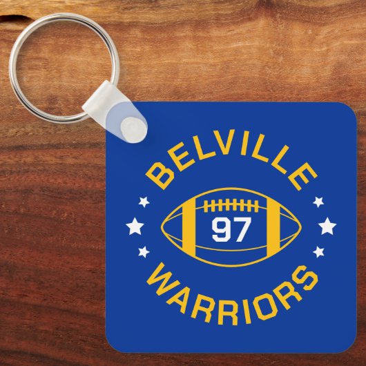 Blauw en Goud Football Speler Jersey Nummer Foto Sleutelhanger (Voorkant)