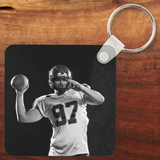 Blauw en Goud Football Speler Jersey Nummer Foto Sleutelhanger (Achterkant)