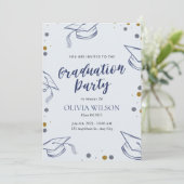 Blauw en Goud Foto Graduation Party Kaart (Staand voorkant)