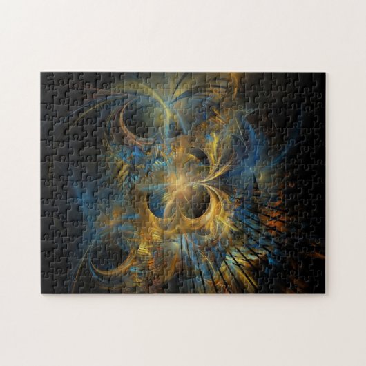 Blauw en goud fracta legpuzzel (Horizontaal)