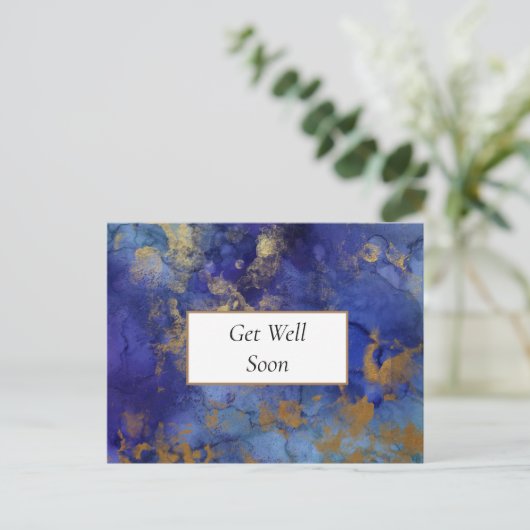 Blauw en goud gemarmerde beterschap kaart (Staand voorkant)