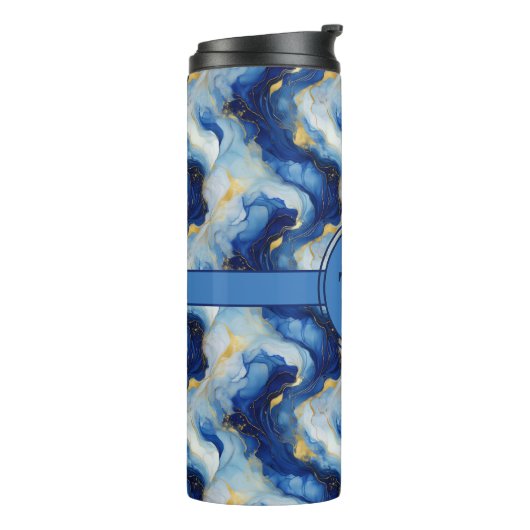 Blauw en goud gemarmerde thermische tuimelaar thermosbeker (Gedraaid links)