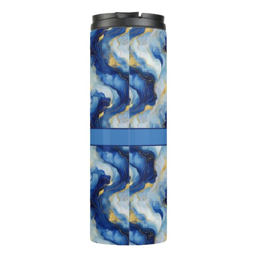 Blauw en goud gemarmerde thermische tuimelaar thermosbeker (Achterkant)