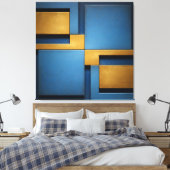 Blauw en goud geometrisch abstract luxe canvas afdruk (Insitu (Slaapkamer))