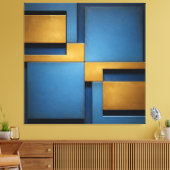 Blauw en goud geometrisch abstract luxe canvas afdruk (Insitu (Woonkamer))