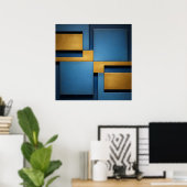 Blauw en goud geometrisch abstract luxe poster (Thuiskantoor)