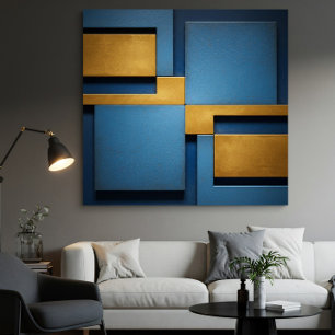 Blauw en goud geometrisch abstract luxe poster