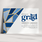 Blauw en Goud Geometrisch Afstudeerfeest Kaart