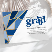 Blauw en Goud Geometrisch Afstudeerfeest Kaart