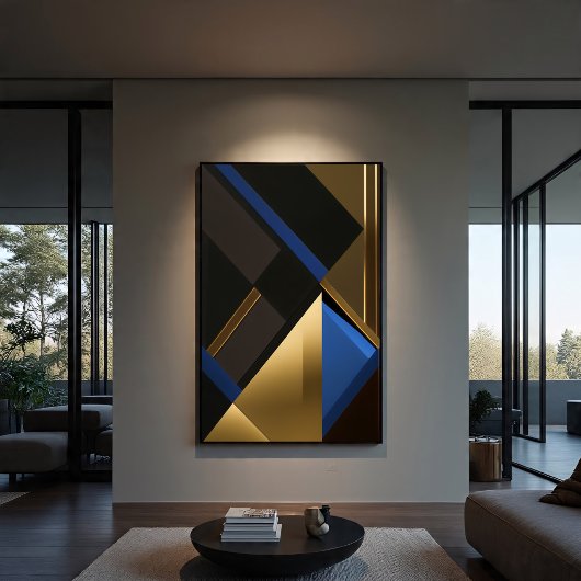 Blauw en Goud Geometrisch Patroon Canvas Afdruk