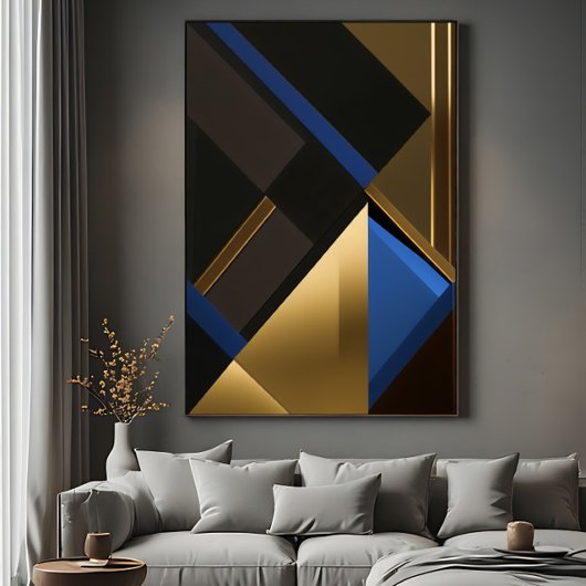Blauw en Goud Geometrisch Poster