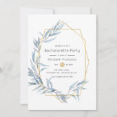 Blauw en Goud Geometrische Eucalyptus Bachelorette Kaart (Voorkant)