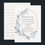 Blauw en Goud Geometrische Eucalyptus Bat Mitzvah Kaart<br><div class="desc">Elegante bosrijke eucalyptus laat vleermuis mitzvah uitnodigen ontworpen om snel en gemakkelijk aan te passen aan uw evenement specifieke kenmerken.</div>