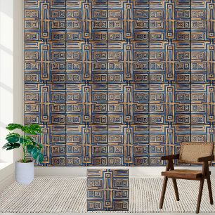 Blauw en Goud Geometrische Oude Griekse Key Tegel Tegeltje
