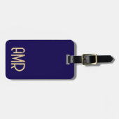 Blauw en goud gepersonaliseerd monogram bagagelabel (Voorkant horizontaal)