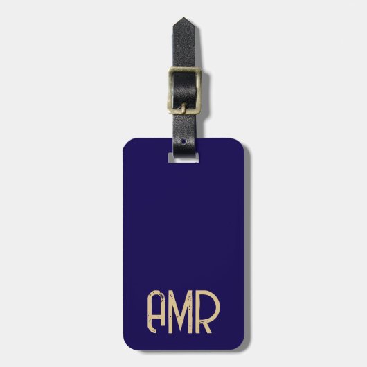 Blauw en goud gepersonaliseerd monogram bagagelabel (Voorkant verticaal)