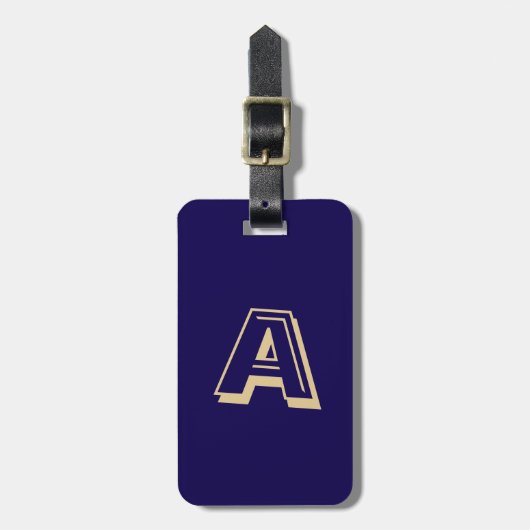 Blauw en goud gepersonaliseerd monogram bagagelabel (Voorkant verticaal)