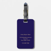 Blauw en goud gepersonaliseerd monogram bagagelabel (Achterkant verticaal)