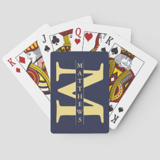 Blauw en goud - Gepersonaliseerd Monogram en Naam Pokerkaarten