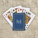 Blauw en goud - Gepersonaliseerd Monogram en Naam Pokerkaarten<br><div class="desc">Blauwe en gouden persoonlijke monogram- en naaktspelkaarten</div>