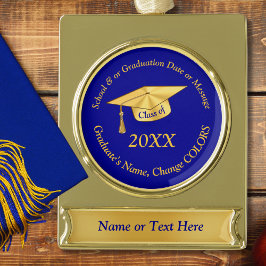 Blauw en Goud Gepersonaliseerde Afstuderen Ornamen Verguld Banner Ornament