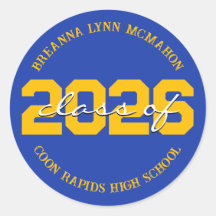 Blauw en Goud Gepersonaliseerde Afstuderen Sticker