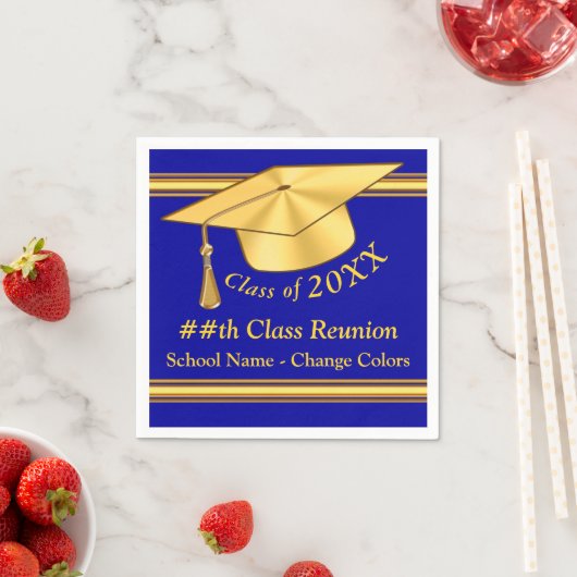 Blauw en goud gepersonaliseerde klasse reünie serv servet (Insitu)